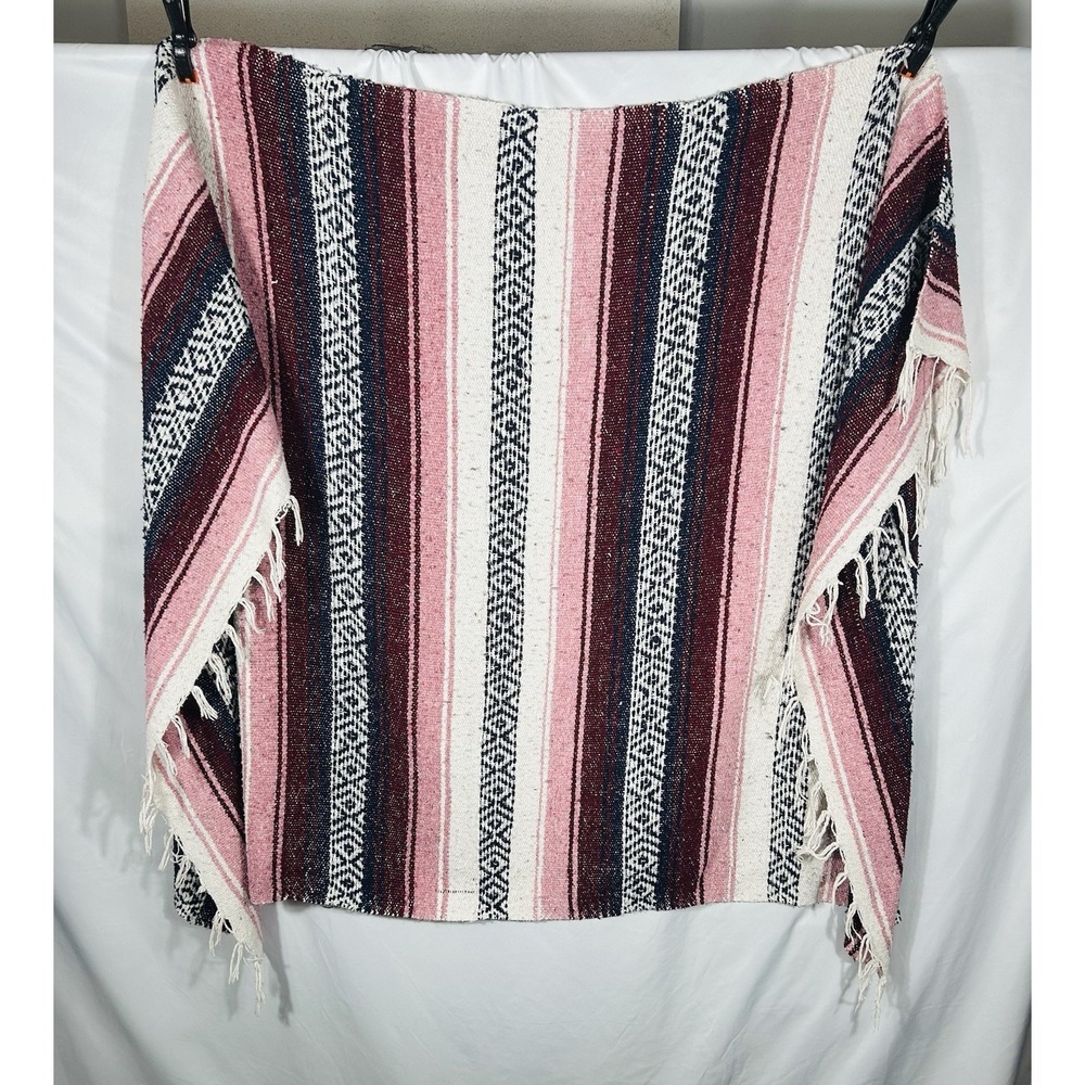 Vintage Wool Southwestern Blanket‎ Mexican Boho Western Aztec Falsa Saltillo